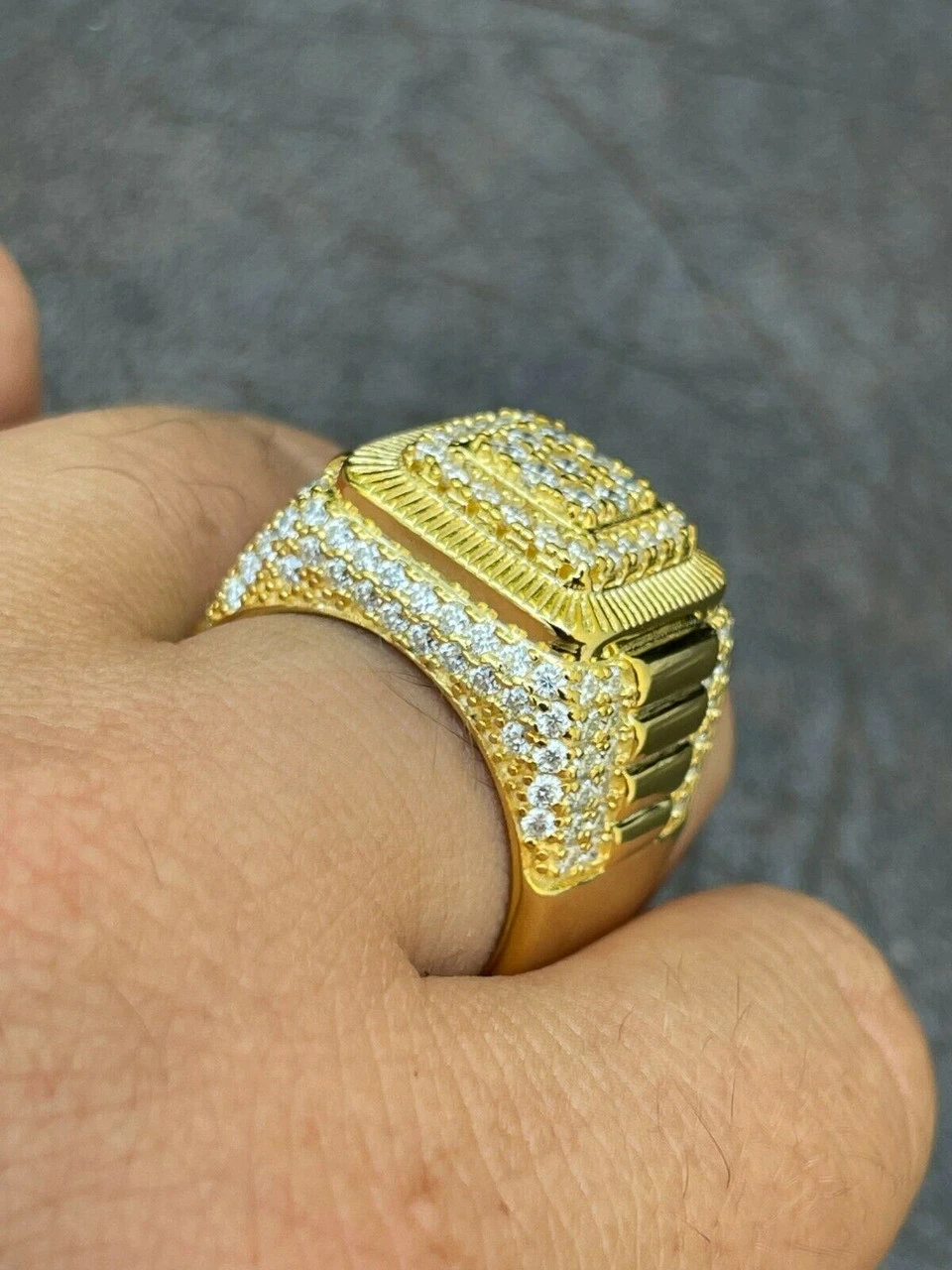 14k Gold Vermeil 925 Silver Men's Hip Hop Iced Moissanite Ring Pass Diamond Test 9 14k Gold Vermeil 925 Silver Men's Hip Hop Iced Moissanite Ring Pass Diamond Test - Image 7