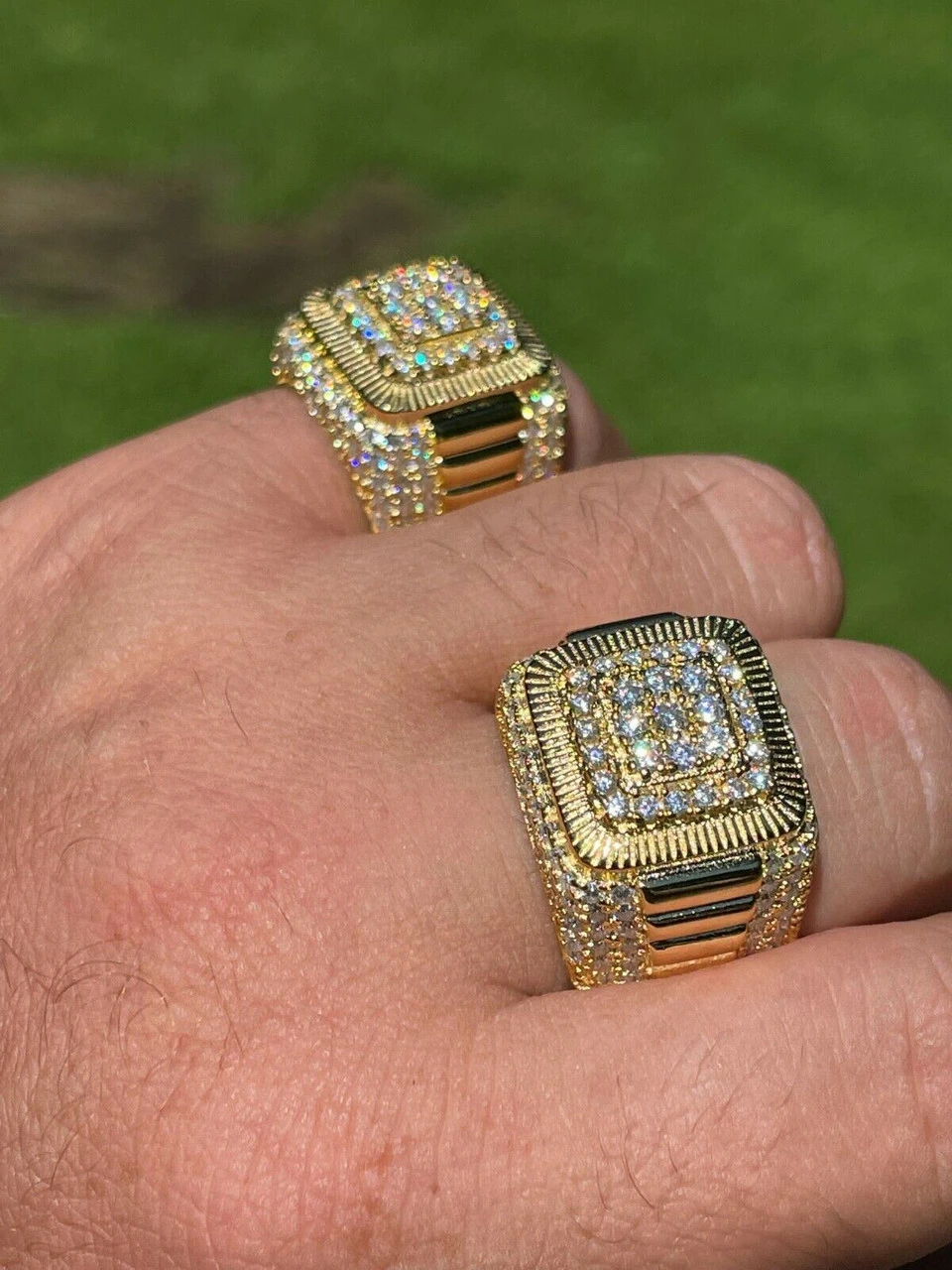 14k Gold Vermeil 925 Silver Men's Hip Hop Iced Moissanite Ring Pass Diamond Test 7 14k Gold Vermeil 925 Silver Men's Hip Hop Iced Moissanite Ring Pass Diamond Test - Image 5