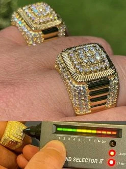 14k Gold Vermeil 925 Silver Men's Hip Hop Iced Moissanite Ring Pass Diamond Test