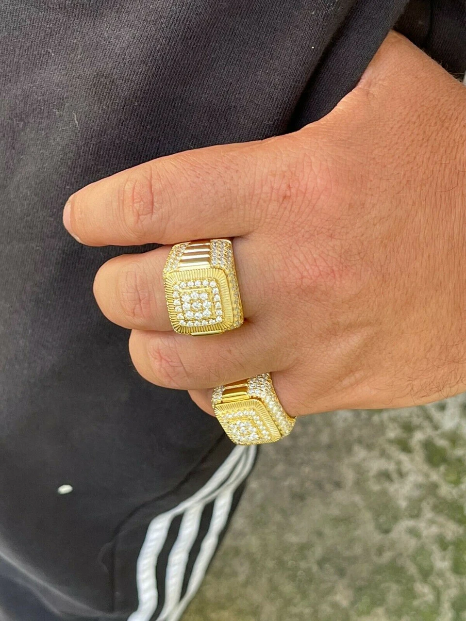 14k Gold Vermeil 925 Silver Men's Hip Hop Iced Moissanite Ring Pass Diamond Test 10 14k Gold Vermeil 925 Silver Men's Hip Hop Iced Moissanite Ring Pass Diamond Test - Image 8