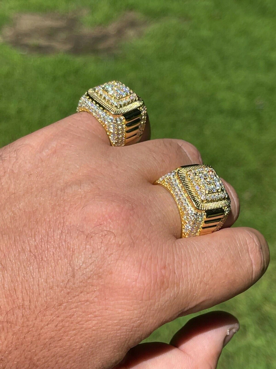 14k Gold Vermeil 925 Silver Men's Hip Hop Iced Moissanite Ring Pass Diamond Test 4 14k Gold Vermeil 925 Silver Men's Hip Hop Iced Moissanite Ring Pass Diamond Test - Image 2