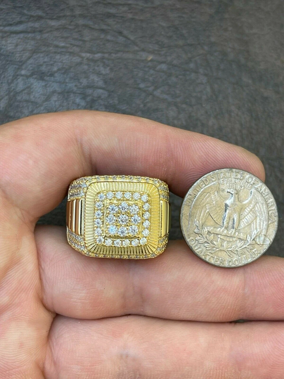 14k Gold Vermeil 925 Silver Men's Hip Hop Iced Moissanite Ring Pass Diamond Test 14 14k Gold Vermeil 925 Silver Men's Hip Hop Iced Moissanite Ring Pass Diamond Test - Image 12