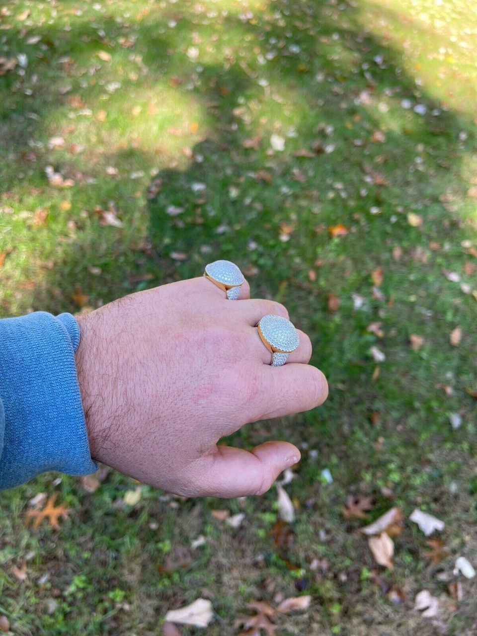 14k Gold Vermeil 925 Silver Round 3D Men's Diamond Pinky Ring Iced Bling Jewelry 10 14k Gold Vermeil 925 Silver Round 3D Men's Diamond Pinky Ring Iced Bling Jewelry - Image 8