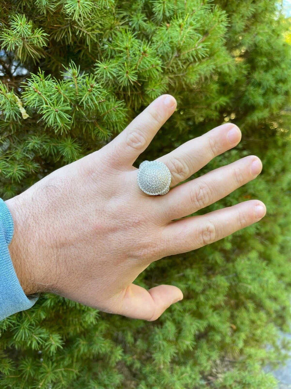 14k Gold Vermeil 925 Silver Round 3D Men's Diamond Pinky Ring Iced Bling Jewelry 8 14k Gold Vermeil 925 Silver Round 3D Men's Diamond Pinky Ring Iced Bling Jewelry - Image 6