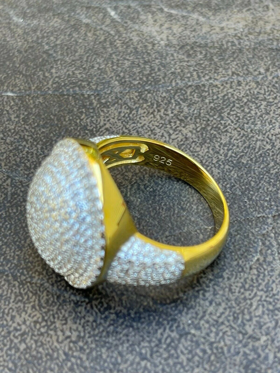 14k Gold Vermeil 925 Silver Round 3D Men's Diamond Pinky Ring Iced Bling Jewelry 12 14k Gold Vermeil 925 Silver Round 3D Men's Diamond Pinky Ring Iced Bling Jewelry - Image 10