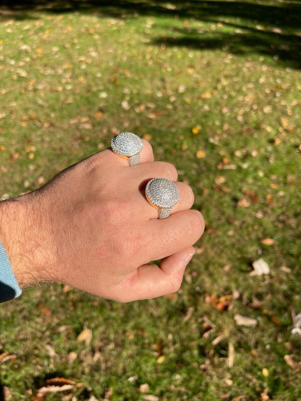 14k Gold Vermeil 925 Silver Round 3D Men's Diamond Pinky Ring Iced Bling Jewelry 11 14k Gold Vermeil 925 Silver Round 3D Men's Diamond Pinky Ring Iced Bling Jewelry - Image 9