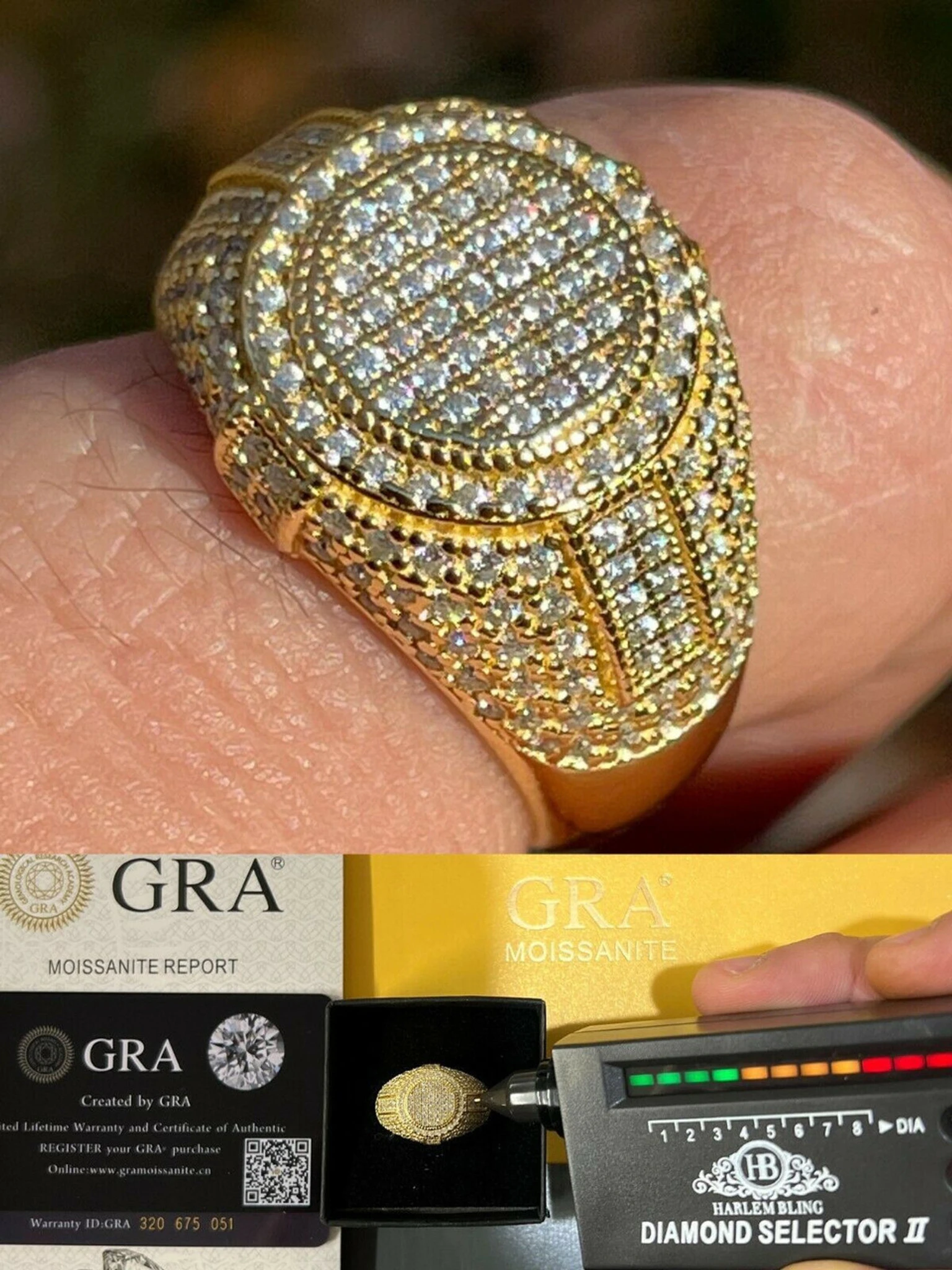 14K Gold Vermeil Iced Hip Hop Pinky Ring REAL MOISSANITE Stone Pass Diamond Test 3 14K Gold Vermeil Iced Hip Hop Pinky Ring REAL MOISSANITE Stone Pass Diamond Test