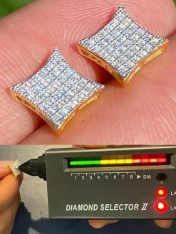 14k Gold Vermeil Iced HipHop Square Kite Earrings MOISSANITE Pass Diamond Tester