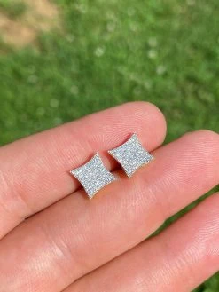 14k Gold Vermeil Iced HipHop Square Kite Earrings MOISSANITE Pass Diamond Tester -Harlem Bling Shop harlembling 14k gold vermeil iced hiphop square kite earrings moissanite pass diamond tester 51391.1664384808