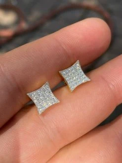 14k Gold Vermeil Iced HipHop Square Kite Earrings MOISSANITE Pass Diamond Tester -Harlem Bling Shop harlembling 14k gold vermeil iced hiphop square kite earrings moissanite pass diamond tester 51688.1664379864