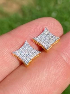 14k Gold Vermeil Iced HipHop Square Kite Earrings MOISSANITE Pass Diamond Tester -Harlem Bling Shop harlembling 14k gold vermeil iced hiphop square kite earrings moissanite pass diamond tester 85984.1664398822