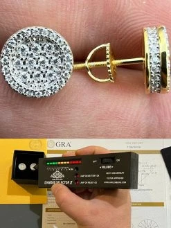 14k Gold Vermeil Iced Moissanite Hip Hop Round Earrings Studs Pass Diamond Test