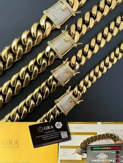 14k Gold Vermeil Miami Cuban Chain Necklace Iced MOISSANITE Pass Diamond Tester