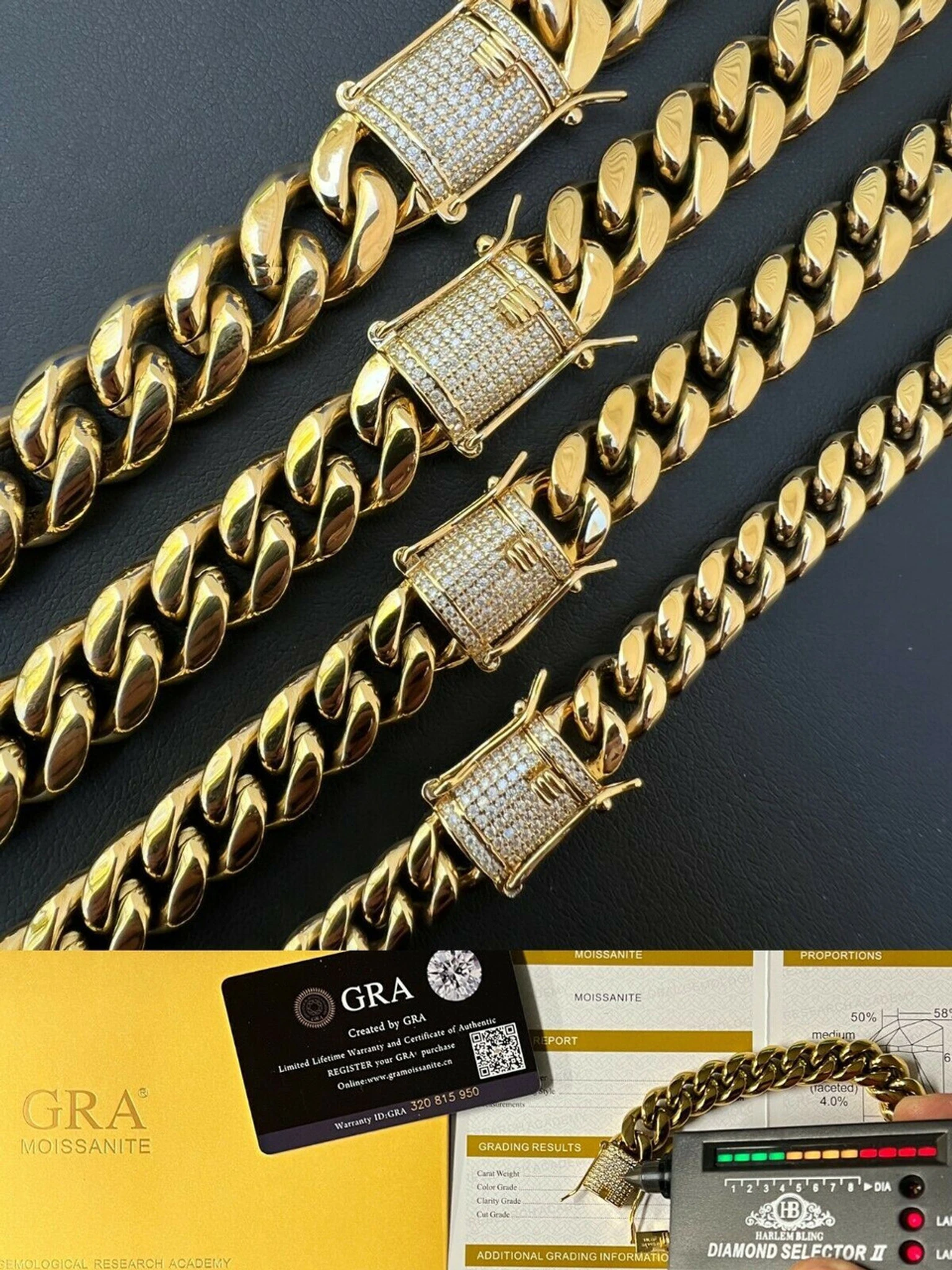 14k Gold Vermeil Miami Cuban Chain Necklace Iced MOISSANITE Pass Diamond Tester 3 14k Gold Vermeil Miami Cuban Chain Necklace Iced MOISSANITE Pass Diamond Tester
