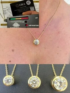 14k Gold Vermeil Moissanite Solitaire Pendant Necklace GRA Passes Diamond Tester
