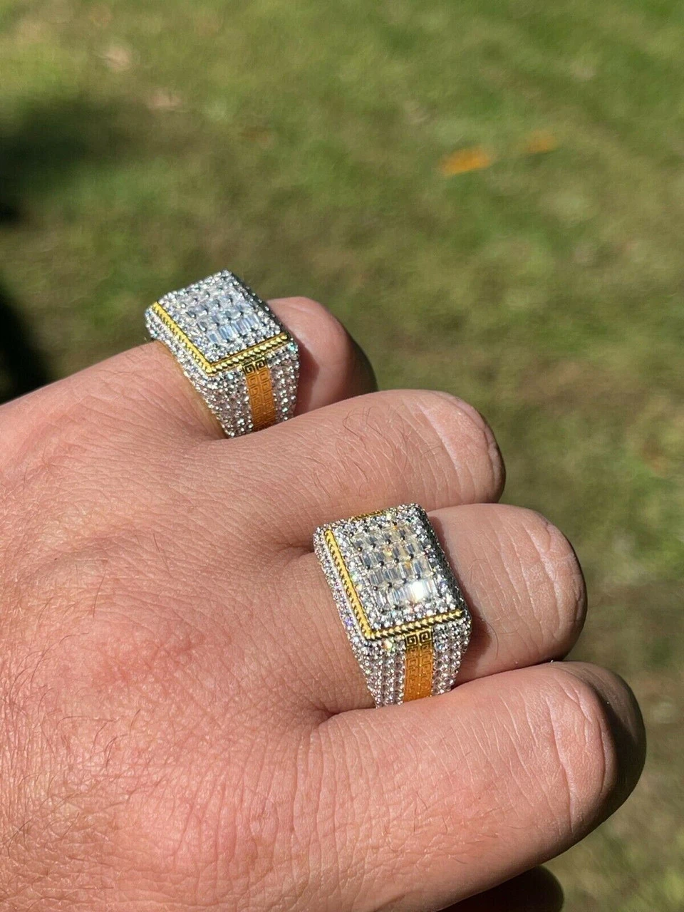 14k Gold Vermeil Real 925 Silver Ring Iced Baguette Diamond Hip Hop Size 6-13 4 14k Gold Vermeil Real 925 Silver Ring Iced Baguette Diamond Hip Hop Size 6-13 - Image 2