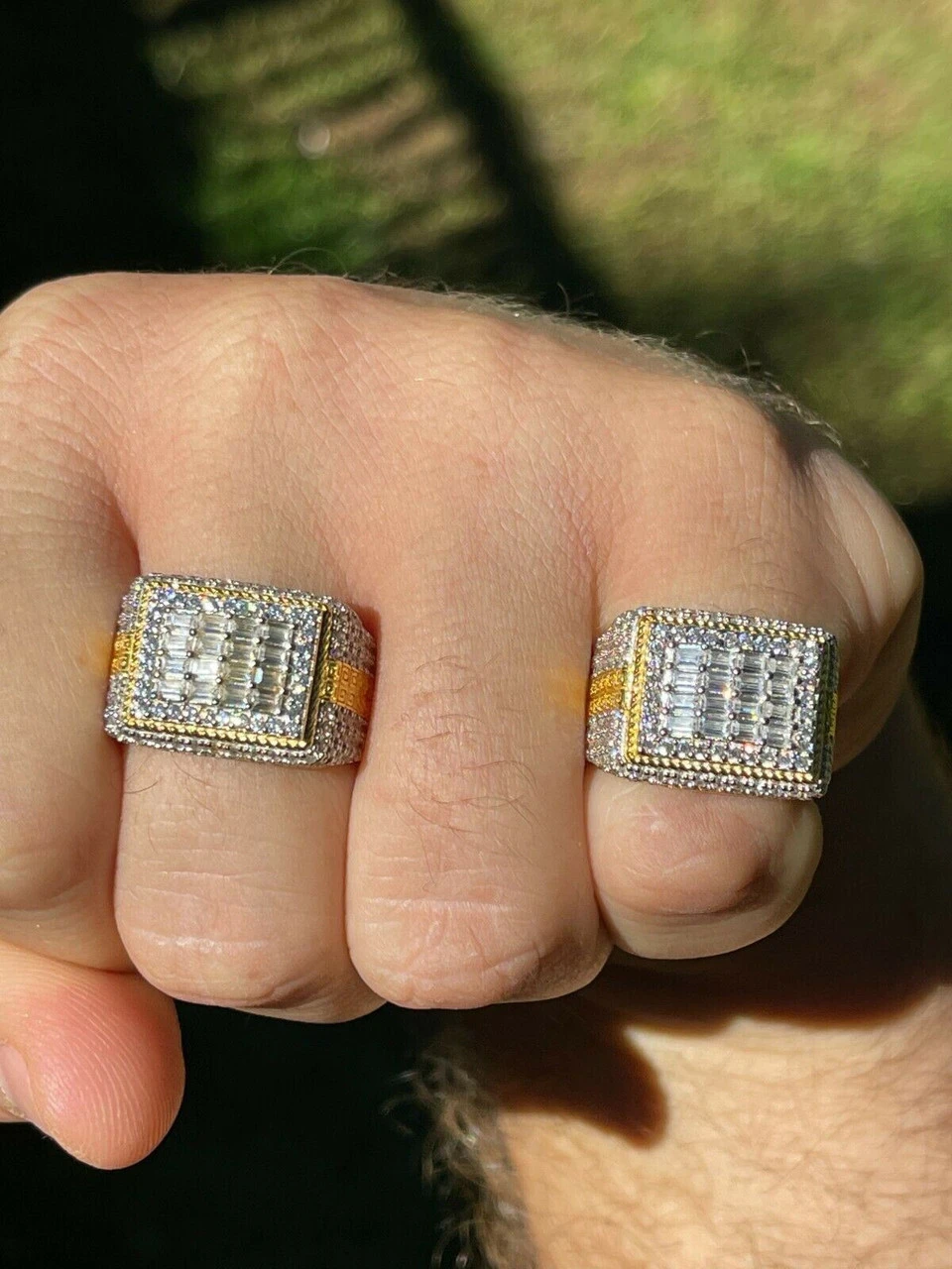 14k Gold Vermeil Real 925 Silver Ring Iced Baguette Diamond Hip Hop Size 6-13 7 14k Gold Vermeil Real 925 Silver Ring Iced Baguette Diamond Hip Hop Size 6-13 - Image 5