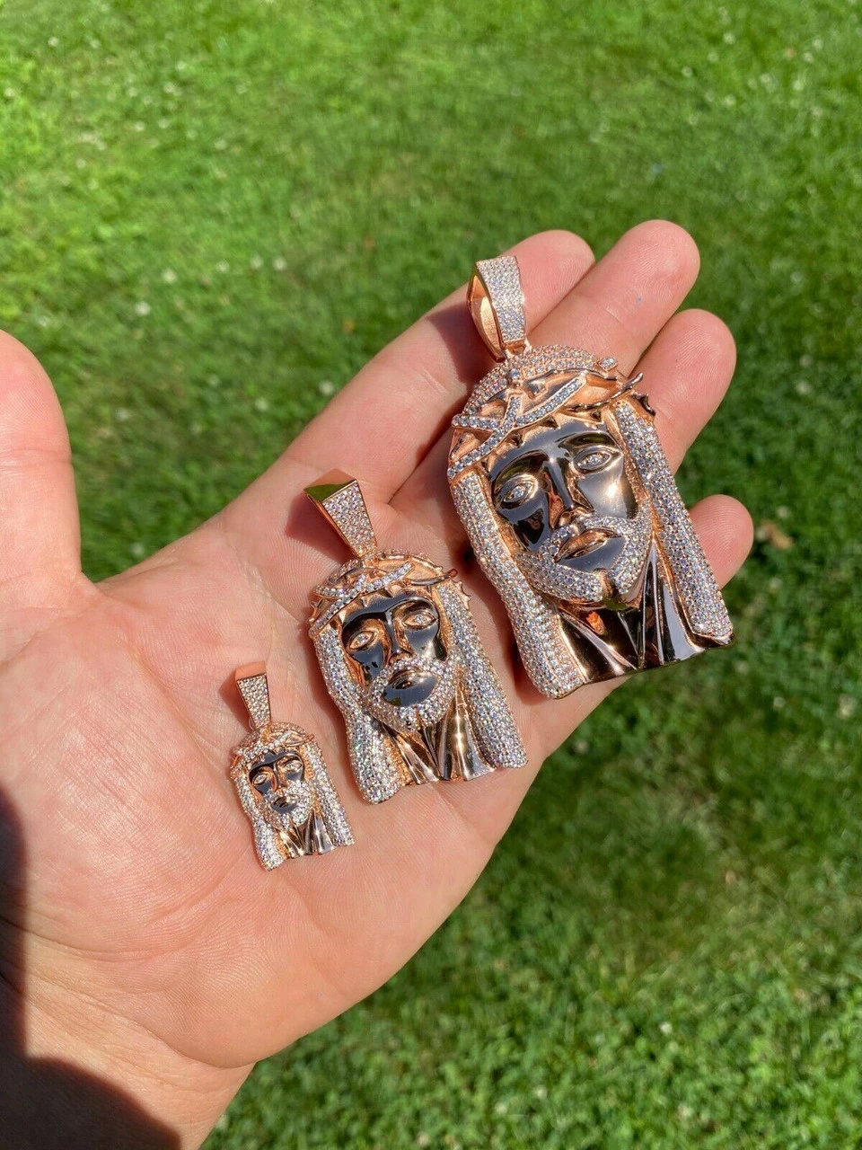 14k Rose Gold Over Real 925 Silver Hip Hop Jesus Piece Pendant Iced Men Necklace 7 14k Rose Gold Over Real 925 Silver Hip Hop Jesus Piece Pendant Iced Men Necklace - Image 5