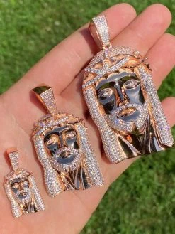14k Rose Gold Over Real 925 Silver Hip Hop Jesus Piece Pendant Iced Men Necklace