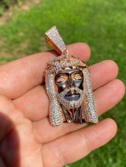 14k Rose Gold Over Real 925 Silver Hip Hop Jesus Piece Pendant Iced Men Necklace 19 14k Rose Gold Over Real 925 Silver Hip Hop Jesus Piece Pendant Iced Men Necklace -Harlem Bling Shop harlembling 14k rose gold over real 925 silver hip hop jesus piece pendant iced men necklace 82237.1664388473