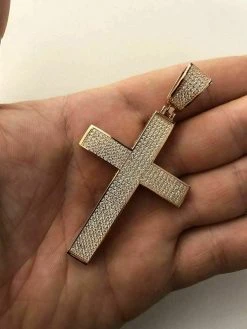 14k Rose Gold Over Solid 925 Silver Mens Large Cross 3ct Diamonds 2x1.5” Hip Hop -Harlem Bling Shop harlembling 14k rose gold over solid 925 silver mens large cross 3ct diamonds 2x1.5 hip hop 63883.1664382071