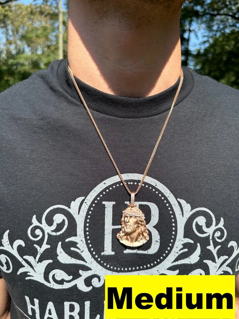 14k Rose Gold Over Solid 925 Silver MOISSANITE Jesus Piece Iced Pendant Necklace 7 14k Rose Gold Over Solid 925 Silver MOISSANITE Jesus Piece Iced Pendant Necklace - Image 5