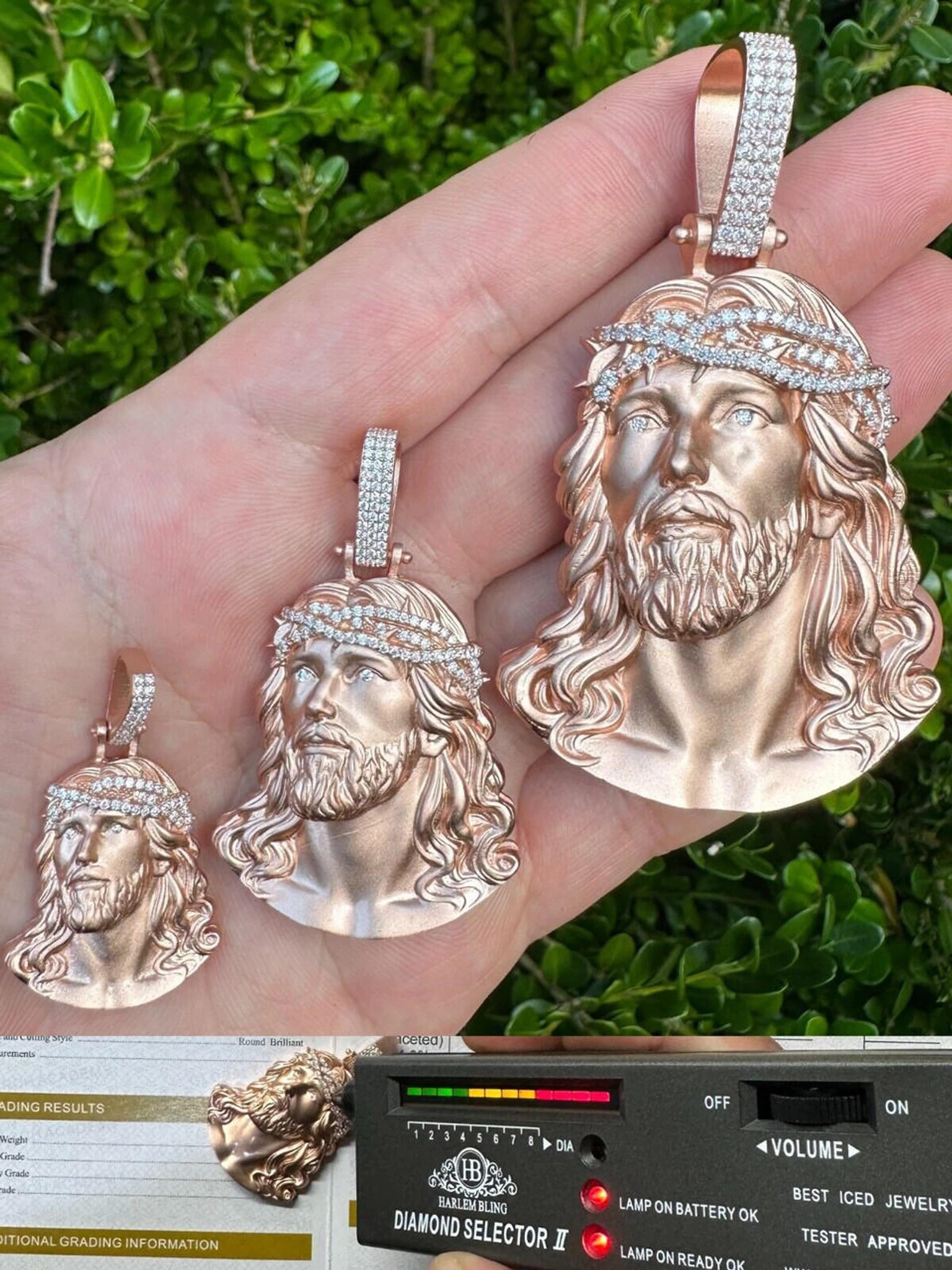 14k Rose Gold Over Solid 925 Silver MOISSANITE Jesus Piece Iced Pendant Necklace 3 14k Rose Gold Over Solid 925 Silver MOISSANITE Jesus Piece Iced Pendant Necklace