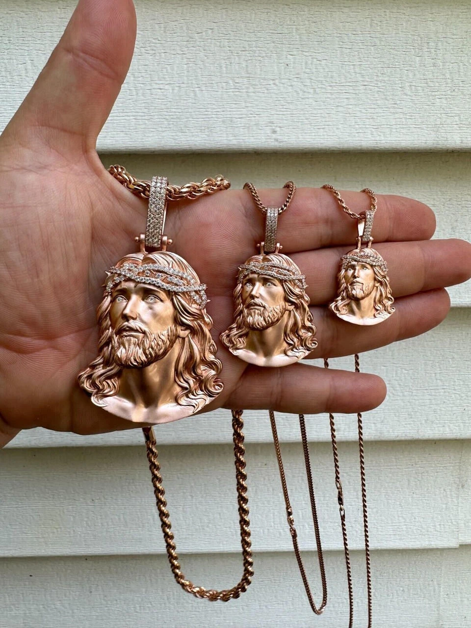 14k Rose Gold Over Solid 925 Silver MOISSANITE Jesus Piece Iced Pendant Necklace 12 14k Rose Gold Over Solid 925 Silver MOISSANITE Jesus Piece Iced Pendant Necklace - Image 10