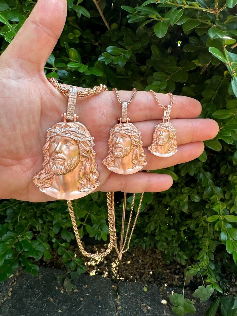 14k Rose Gold Over Solid 925 Silver MOISSANITE Jesus Piece Iced Pendant Necklace 11 14k Rose Gold Over Solid 925 Silver MOISSANITE Jesus Piece Iced Pendant Necklace - Image 9