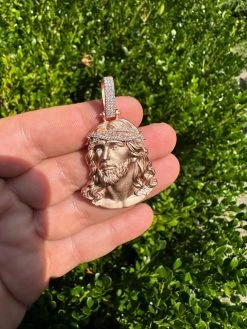 14k Rose Gold Over Solid 925 Silver MOISSANITE Jesus Piece Iced Pendant Necklace 41 14k Rose Gold Over Solid 925 Silver MOISSANITE Jesus Piece Iced Pendant Necklace -Harlem Bling Shop harlembling 14k rose gold over solid 925 silver moissanite jesus piece iced pendant necklace 42785.1694222464
