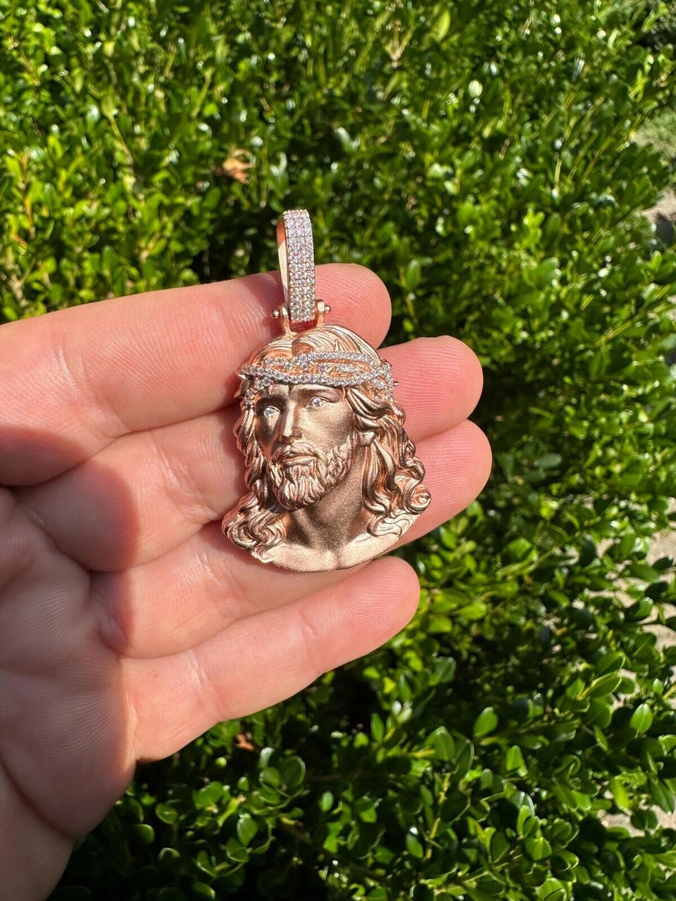 14k Rose Gold Over Solid 925 Silver MOISSANITE Jesus Piece Iced Pendant Necklace 22 14k Rose Gold Over Solid 925 Silver MOISSANITE Jesus Piece Iced Pendant Necklace - Image 20