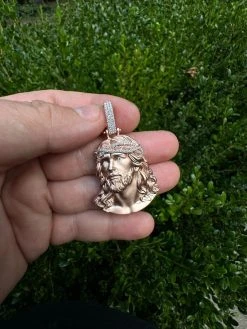 14k Rose Gold Over Solid 925 Silver MOISSANITE Jesus Piece Iced Pendant Necklace 37 14k Rose Gold Over Solid 925 Silver MOISSANITE Jesus Piece Iced Pendant Necklace -Harlem Bling Shop harlembling 14k rose gold over solid 925 silver moissanite jesus piece iced pendant necklace 50238.1694222350