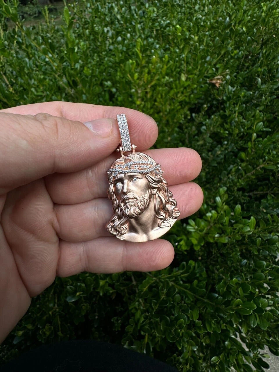 14k Rose Gold Over Solid 925 Silver MOISSANITE Jesus Piece Iced Pendant Necklace 18 14k Rose Gold Over Solid 925 Silver MOISSANITE Jesus Piece Iced Pendant Necklace - Image 16