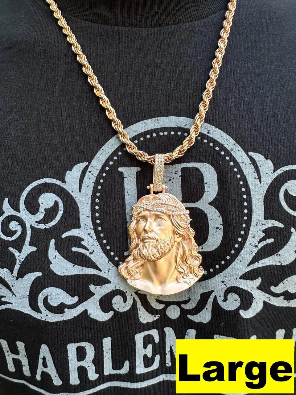 14k Rose Gold Over Solid 925 Silver MOISSANITE Jesus Piece Iced Pendant Necklace 6 14k Rose Gold Over Solid 925 Silver MOISSANITE Jesus Piece Iced Pendant Necklace - Image 4