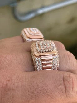 14k Rose Gold Vermeil 925 Silver Mens Iced Moissanite Ring Pass Diamond Tester -Harlem Bling Shop harlembling 14k rose gold vermeil 925 silver mens iced moissanite ring pass diamond tester 12685.1664374860