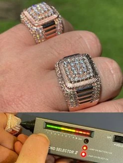 14k Rose Gold Vermeil 925 Silver Mens Iced Moissanite Ring Pass Diamond Tester