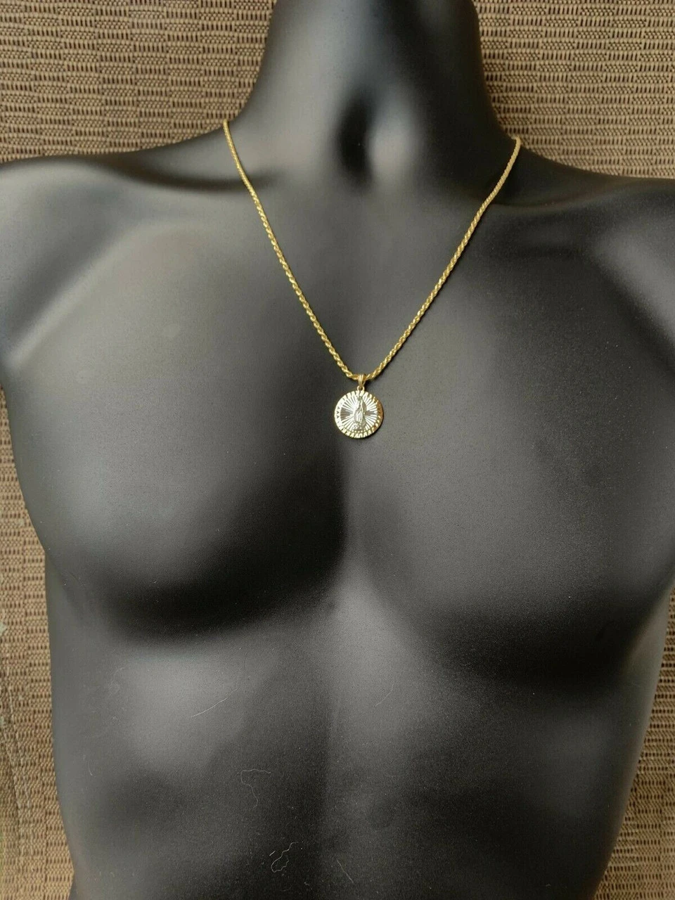 14k Yellow Gold Over 925 Sterling Silver Virgin Mary Guadalupe Medallion Pendant 6 14k Yellow Gold Over 925 Sterling Silver Virgin Mary Guadalupe Medallion Pendant - Image 4