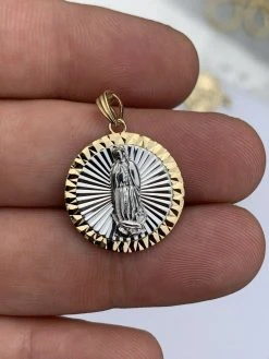 14k Yellow Gold Over 925 Sterling Silver Virgin Mary Guadalupe Medallion Pendant