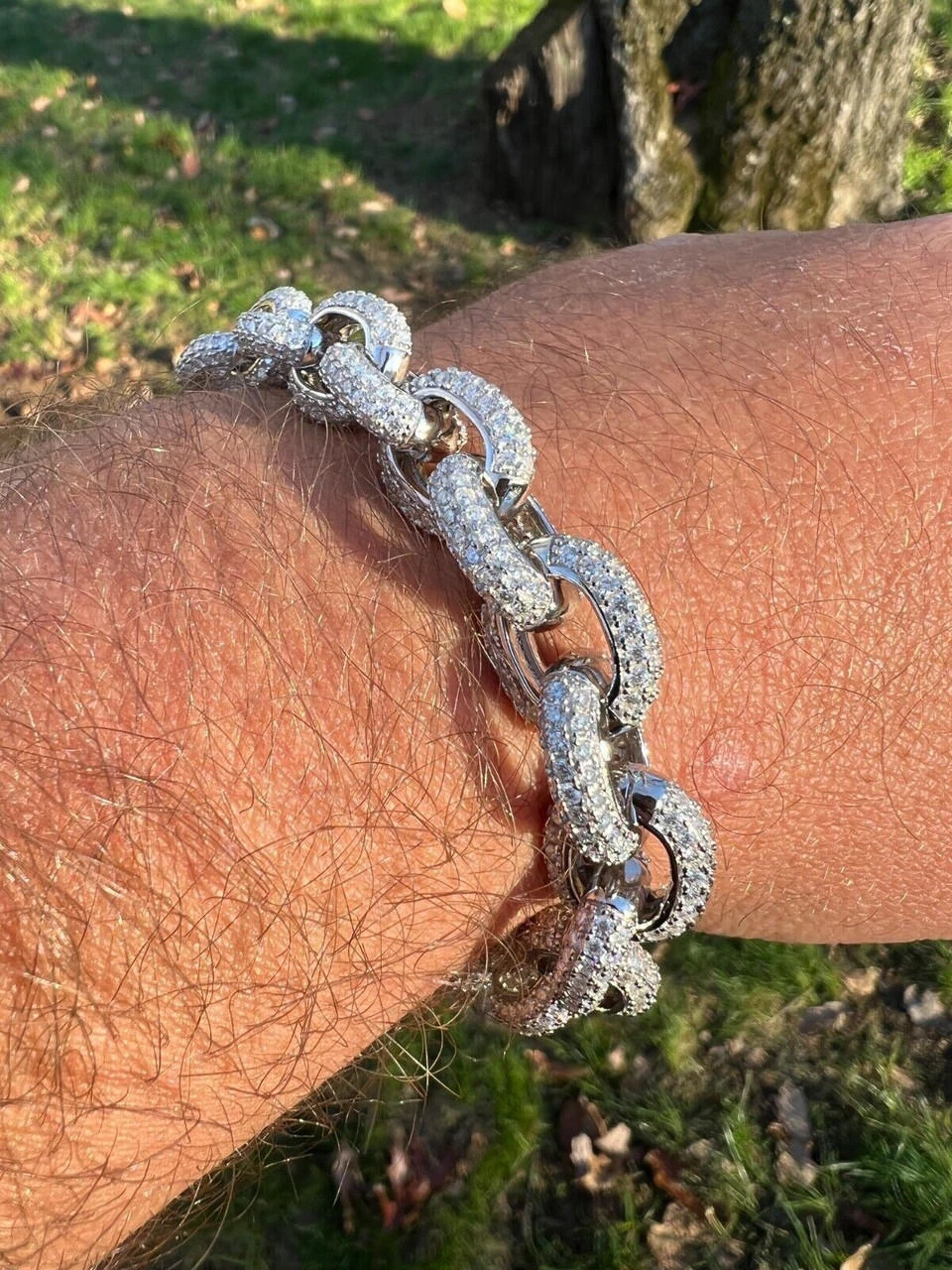 22ct VVS Moissanite Thick Rolo Link Iced Hip Hop Bracelet - Pass Diamond Tester 4 22ct VVS Moissanite Thick Rolo Link Iced Hip Hop Bracelet - Pass Diamond Tester - Image 2