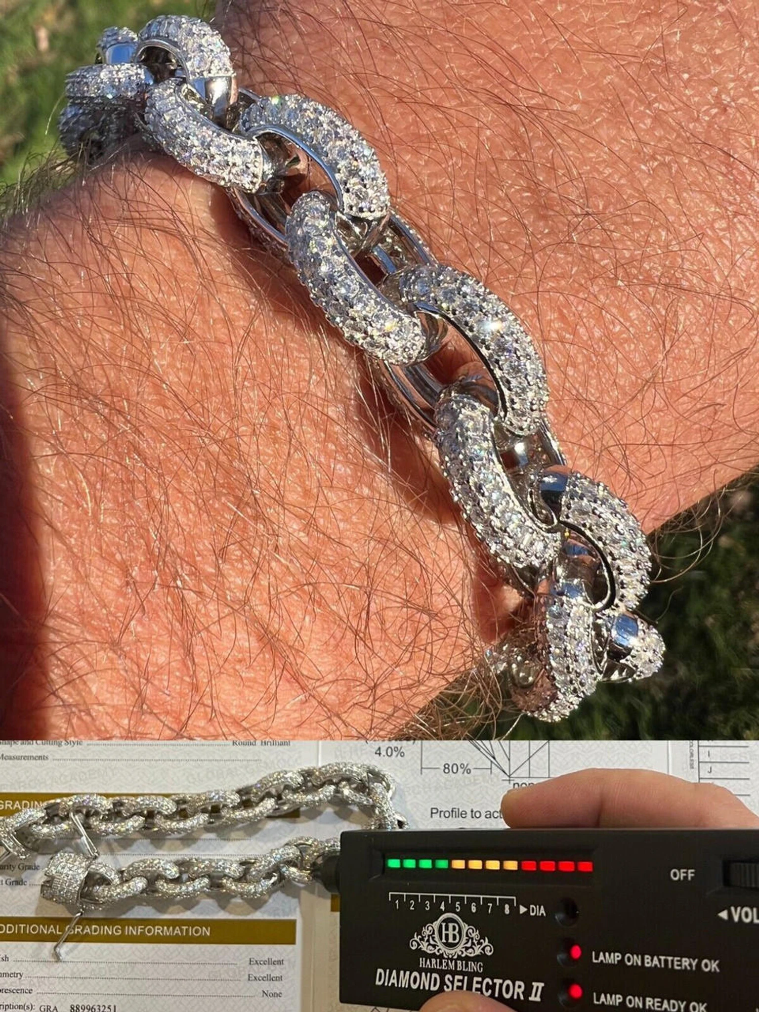 22ct VVS Moissanite Thick Rolo Link Iced Hip Hop Bracelet - Pass Diamond Tester 3 22ct VVS Moissanite Thick Rolo Link Iced Hip Hop Bracelet - Pass Diamond Tester