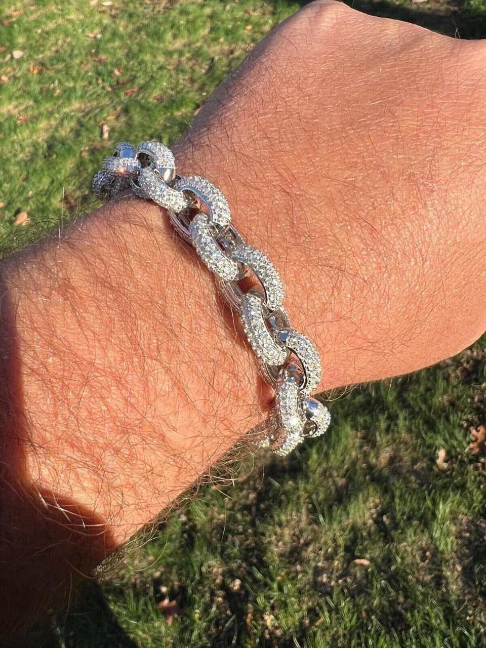 22ct VVS Moissanite Thick Rolo Link Iced Hip Hop Bracelet - Pass Diamond Tester 6 22ct VVS Moissanite Thick Rolo Link Iced Hip Hop Bracelet - Pass Diamond Tester - Image 4