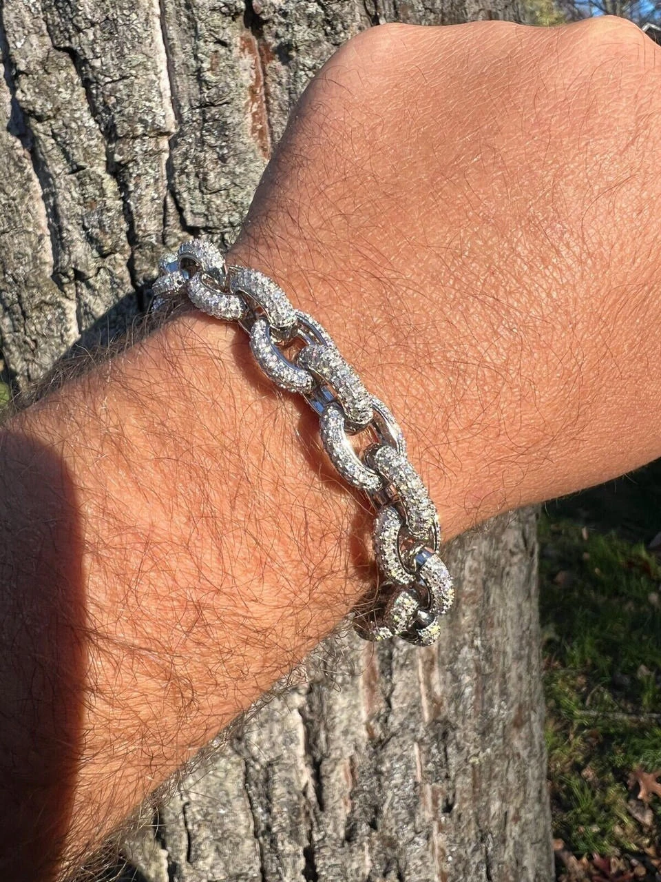 22ct VVS Moissanite Thick Rolo Link Iced Hip Hop Bracelet - Pass Diamond Tester 12 22ct VVS Moissanite Thick Rolo Link Iced Hip Hop Bracelet - Pass Diamond Tester - Image 10