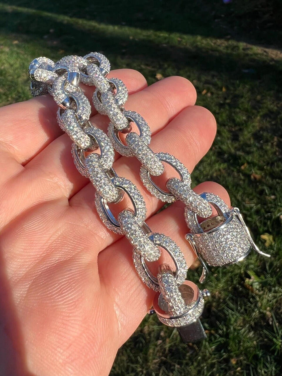 22ct VVS Moissanite Thick Rolo Link Iced Hip Hop Bracelet - Pass Diamond Tester 17 22ct VVS Moissanite Thick Rolo Link Iced Hip Hop Bracelet - Pass Diamond Tester - Image 15