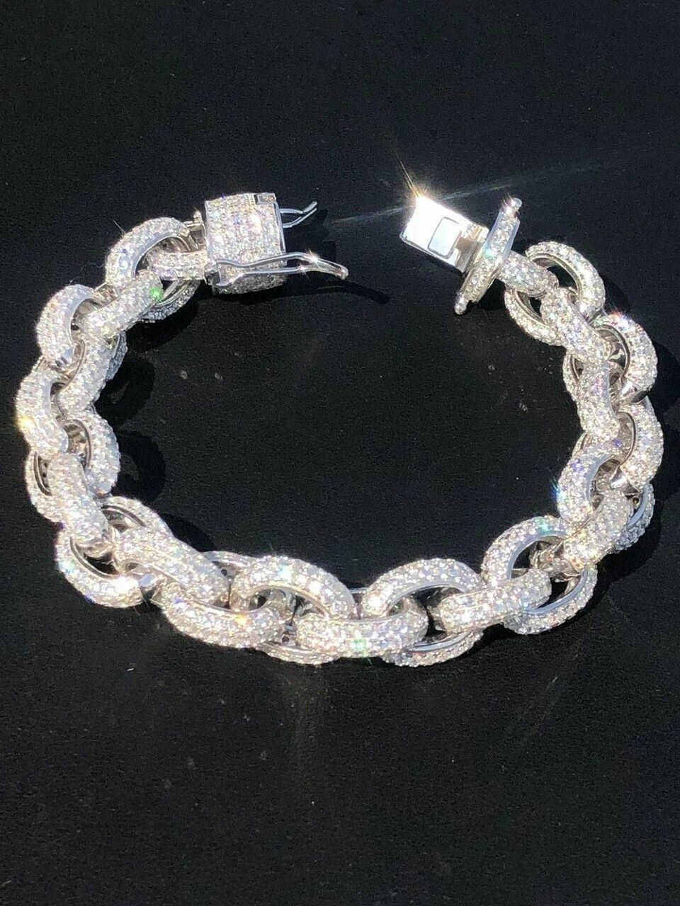 22ct VVS Moissanite Thick Rolo Link Iced Hip Hop Bracelet - Pass Diamond Tester 18 22ct VVS Moissanite Thick Rolo Link Iced Hip Hop Bracelet - Pass Diamond Tester - Image 16