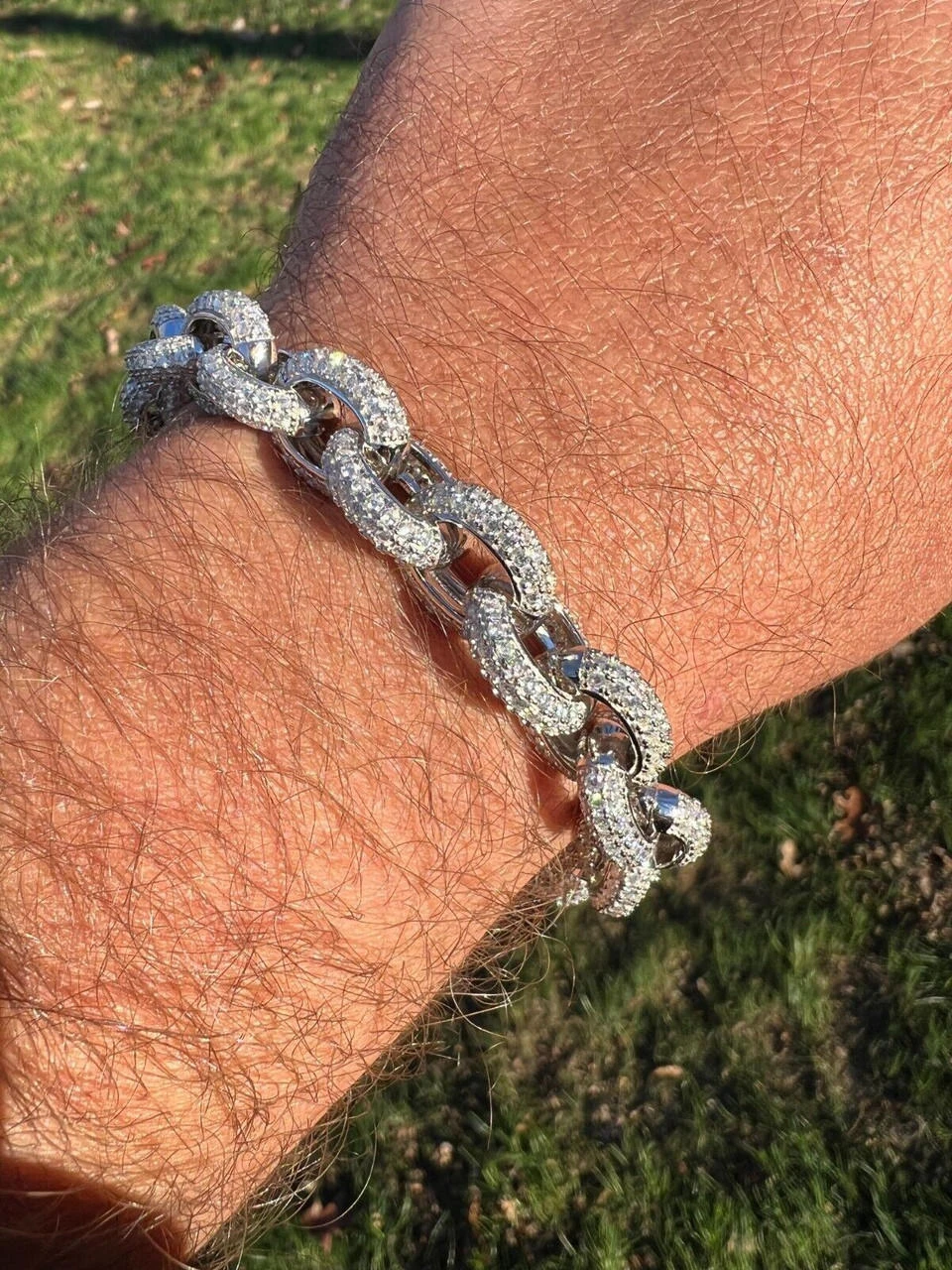 22ct VVS Moissanite Thick Rolo Link Iced Hip Hop Bracelet - Pass Diamond Tester 16 22ct VVS Moissanite Thick Rolo Link Iced Hip Hop Bracelet - Pass Diamond Tester - Image 14