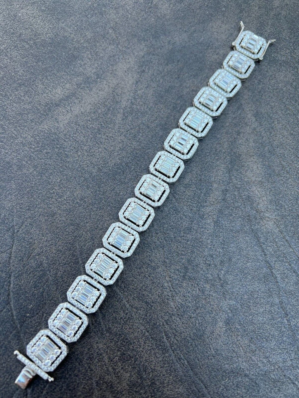 25ct Baguette MOISSANITE Real 925 Silver 15mm Square Bracelet Pass Diamond Test 14 25ct Baguette MOISSANITE Real 925 Silver 15mm Square Bracelet Pass Diamond Test - Image 12