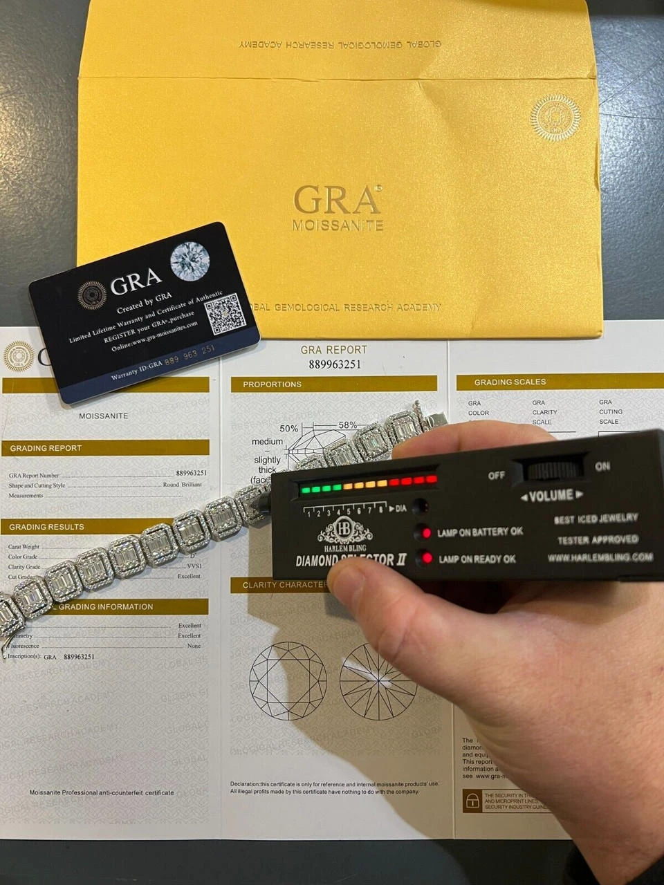 25ct Baguette MOISSANITE Real 925 Silver 15mm Square Bracelet Pass Diamond Test 8 25ct Baguette MOISSANITE Real 925 Silver 15mm Square Bracelet Pass Diamond Test - Image 6