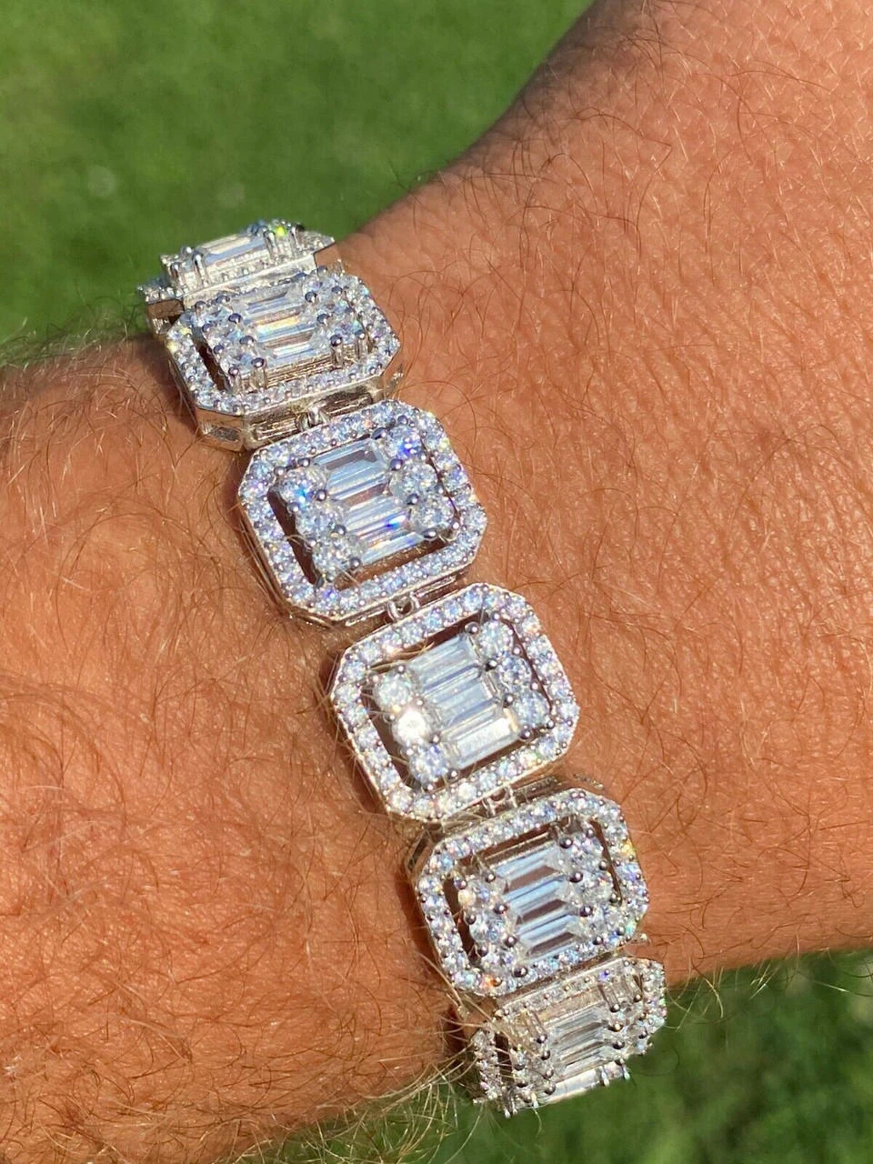 25ct Baguette MOISSANITE Real 925 Silver 15mm Square Bracelet Pass Diamond Test 5 25ct Baguette MOISSANITE Real 925 Silver 15mm Square Bracelet Pass Diamond Test - Image 3