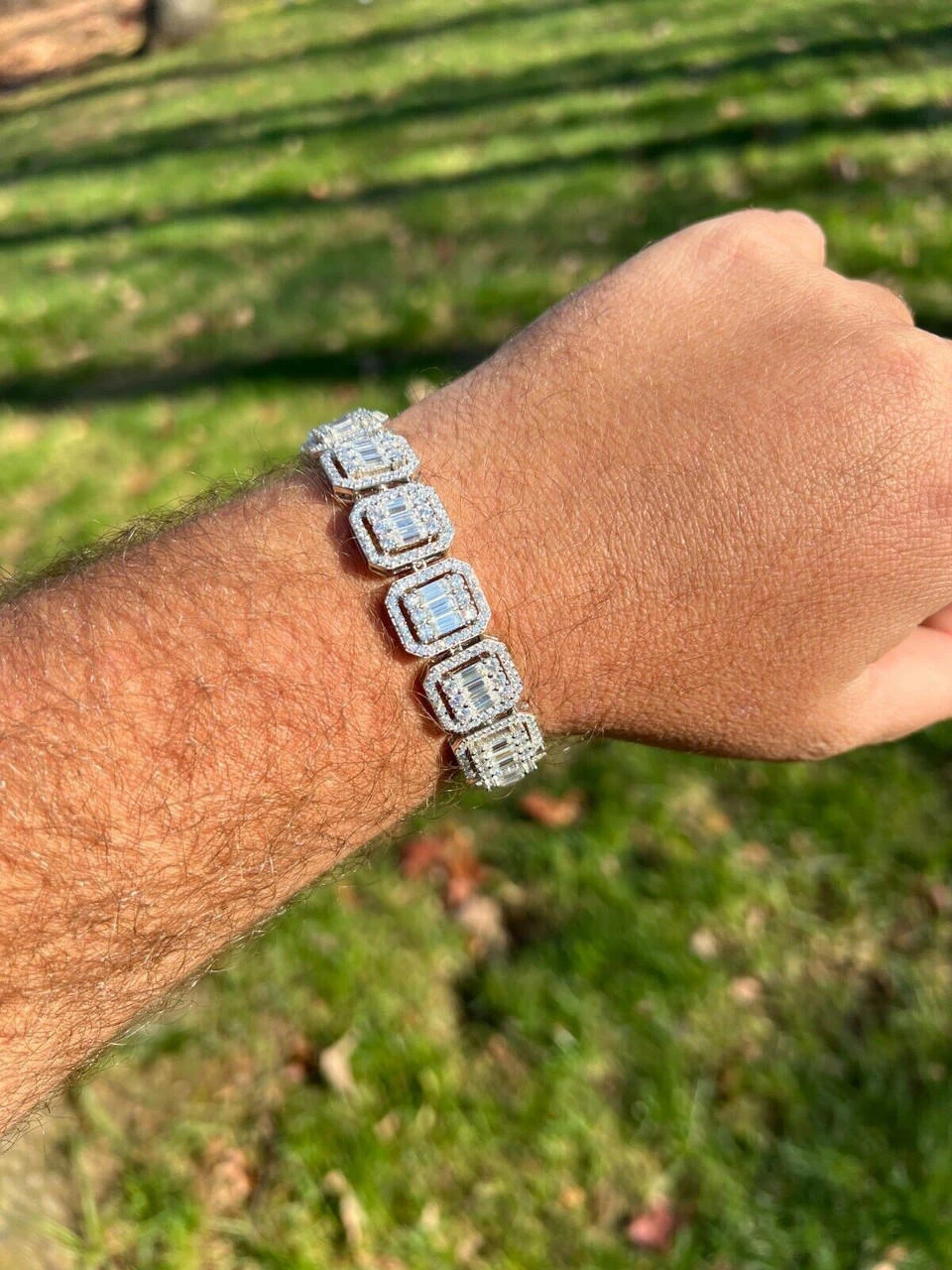 25ct Baguette MOISSANITE Real 925 Silver 15mm Square Bracelet Pass Diamond Test 18 25ct Baguette MOISSANITE Real 925 Silver 15mm Square Bracelet Pass Diamond Test - Image 16