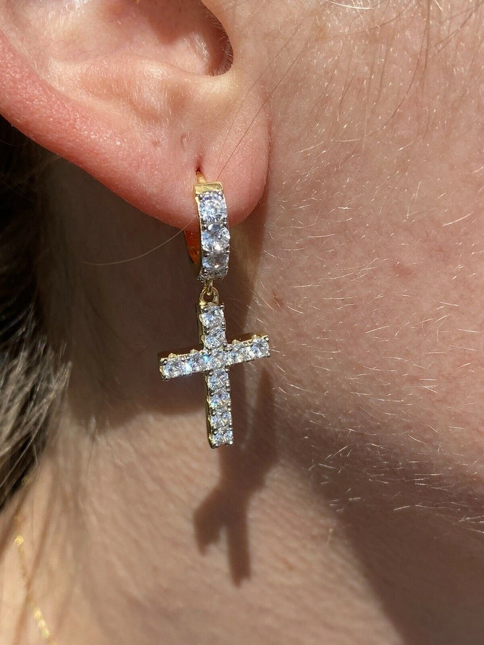 2ct MOISSANITE 14k Gold Vermeil 925 Dangle Cross Earrings Passes Diamond Tester 7 2ct MOISSANITE 14k Gold Vermeil 925 Dangle Cross Earrings Passes Diamond Tester - Image 5